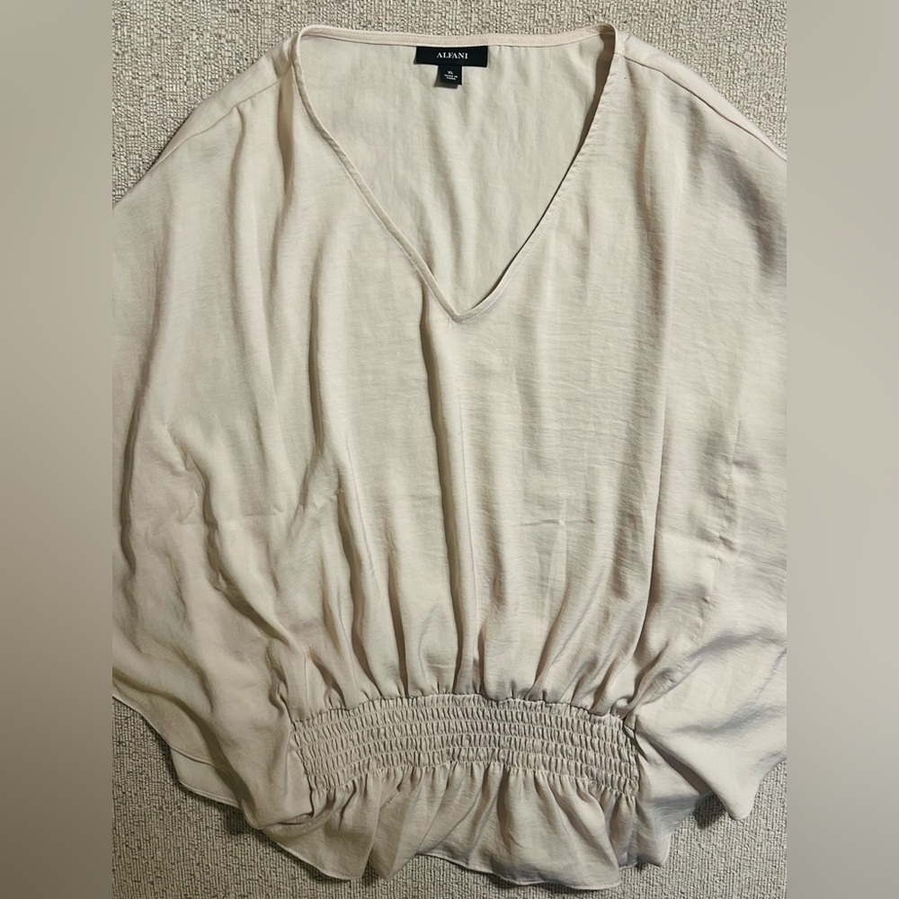 Alfani Smocked Waist Satiny Batwing Blouse